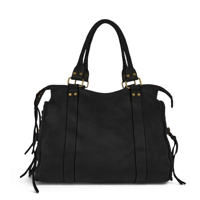 Grand sac porté épaule en cuir vintage STORM XL HURRICAN Noir