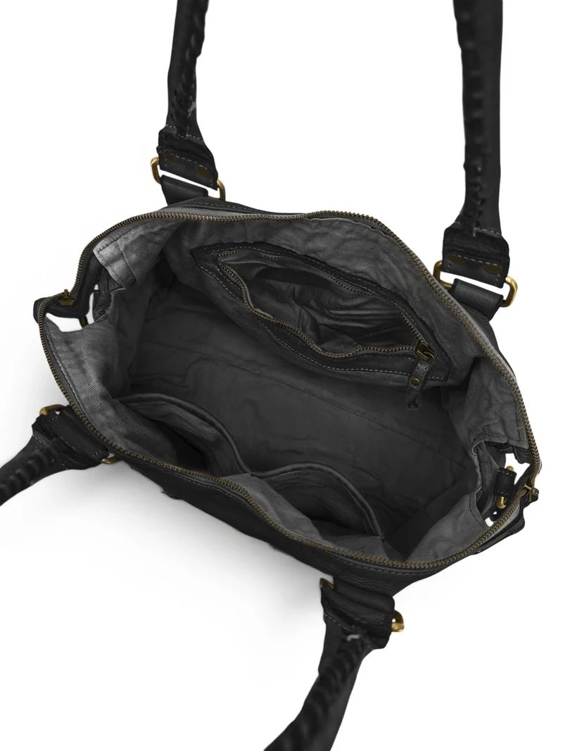 Grand sac porté épaule en cuir vintage STORM XL HURRICAN Noir