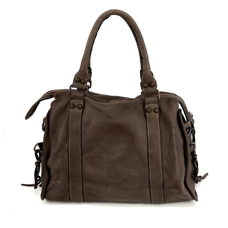 Grand sac porté épaule en cuir vintage STORM XL HURRICAN Marron Moka