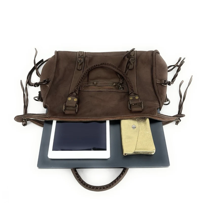 Grand sac porté épaule en cuir vintage STORM XL HURRICAN Marron Moka