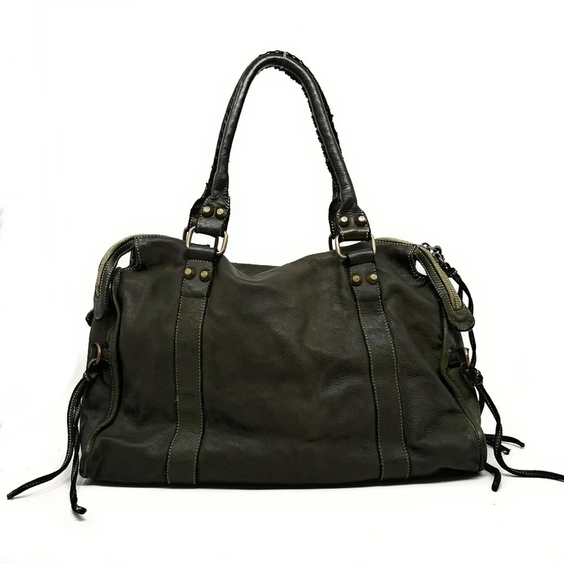 Grand sac porté épaule en cuir vintage STORM XL HURRICAN Kaki