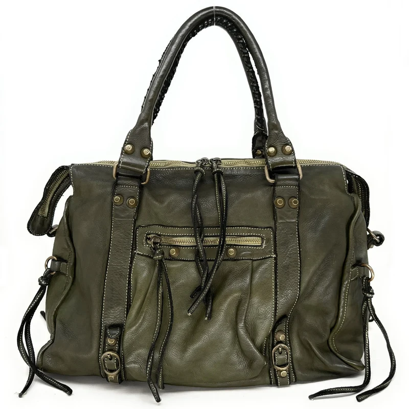 Grand sac porté épaule en cuir vintage STORM XL HURRICAN Kaki