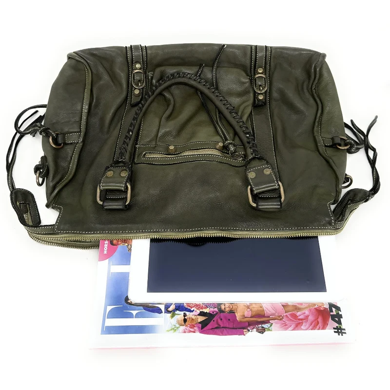 Grand sac porté épaule en cuir vintage STORM XL HURRICAN Kaki