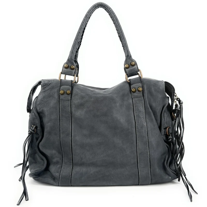 Grand sac en cuir vintage STORM XL HURRICAN Gris foncé
