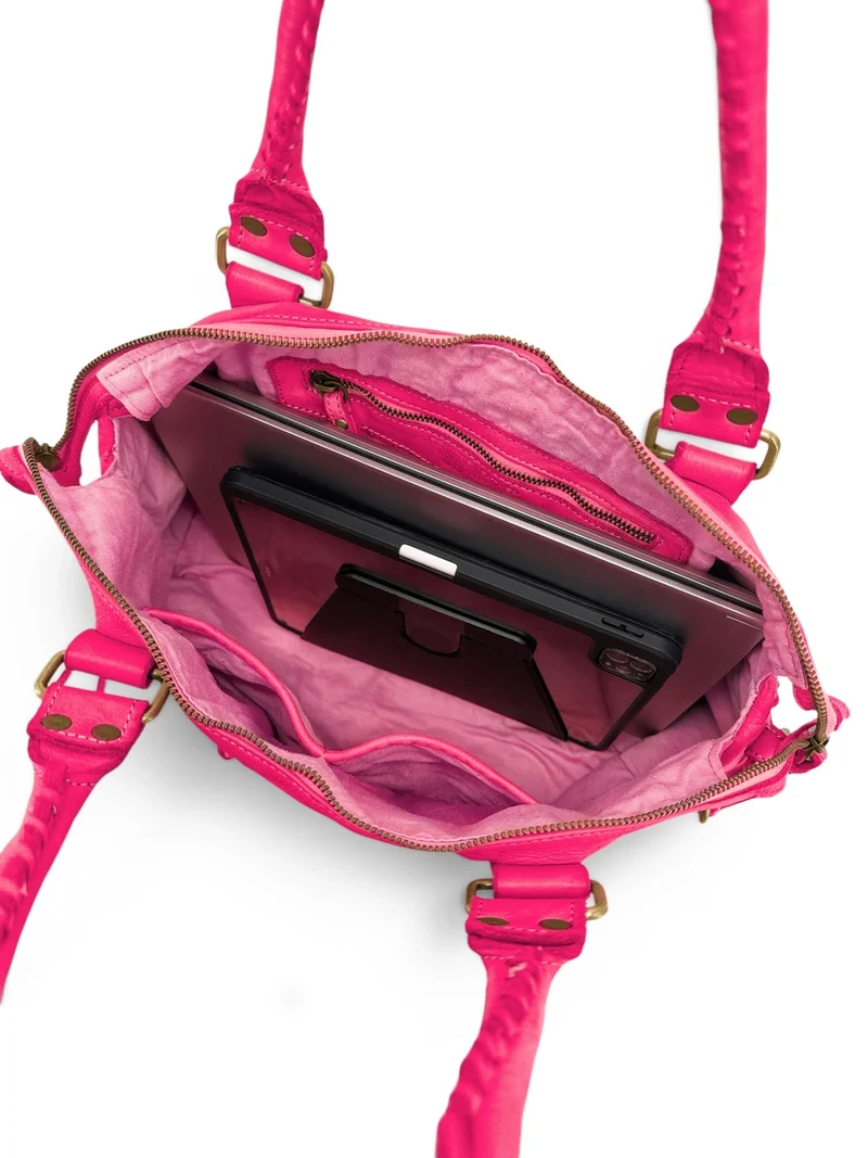Grand sac en cuir vintage STORM XL HURRICAN Rose fuchsia