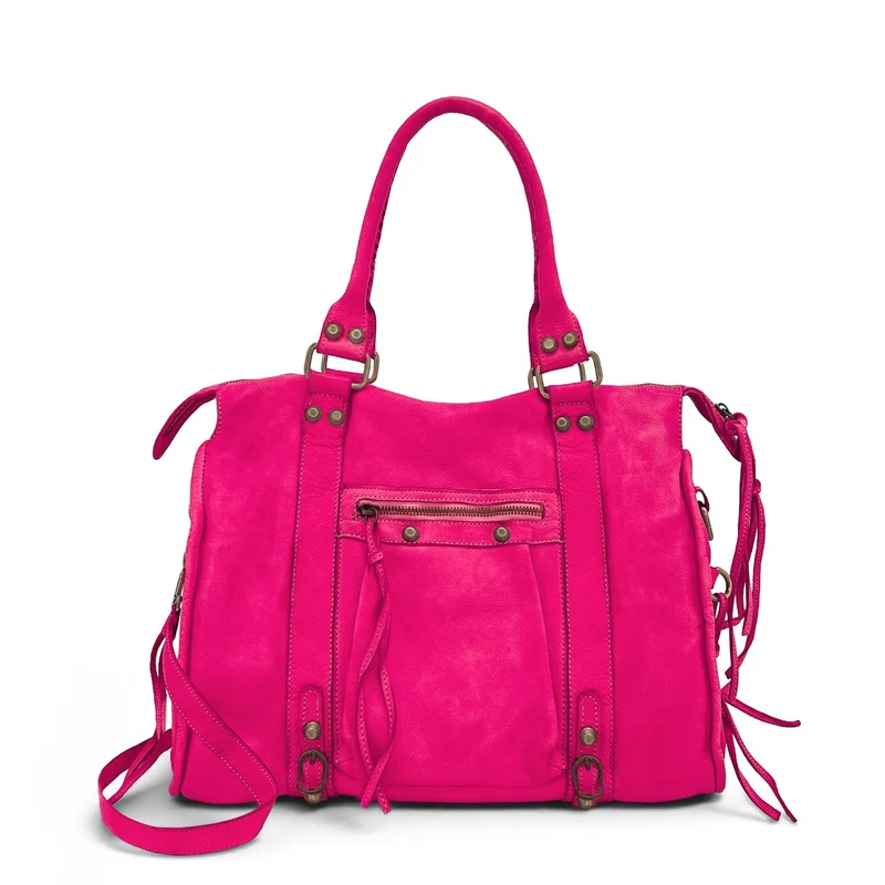 Grand sac en cuir vintage STORM XL HURRICAN Rose fuchsia