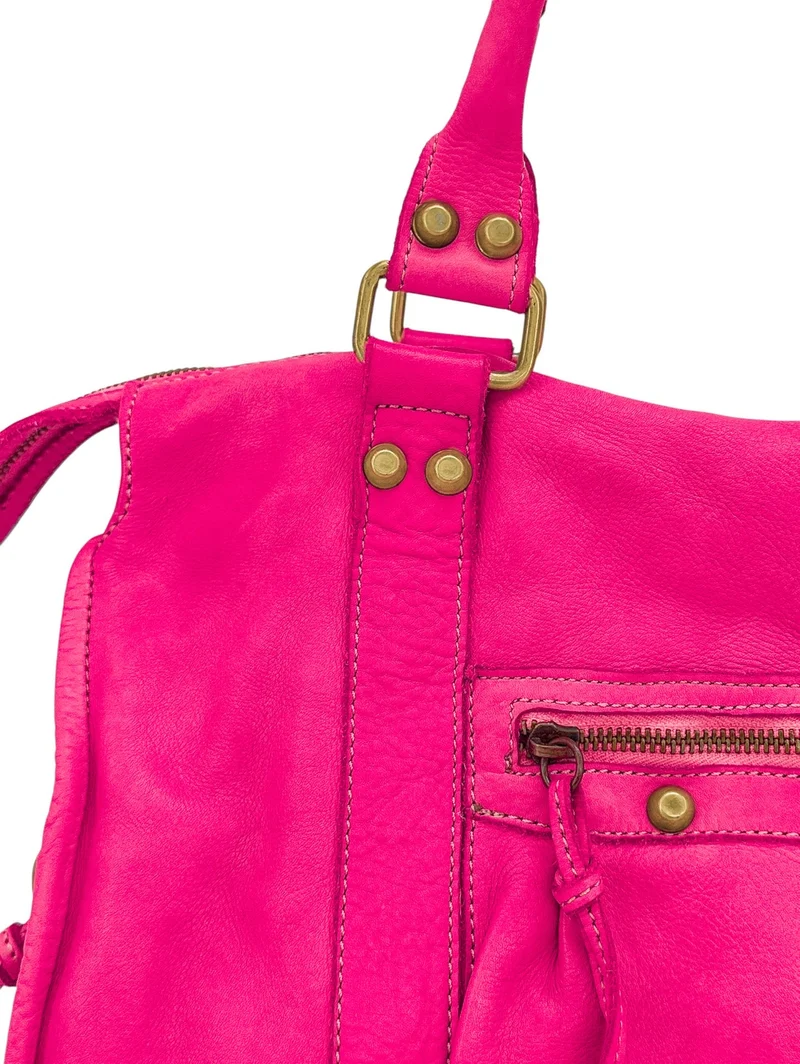 Grand sac en cuir vintage STORM XL HURRICAN Rose fuchsia