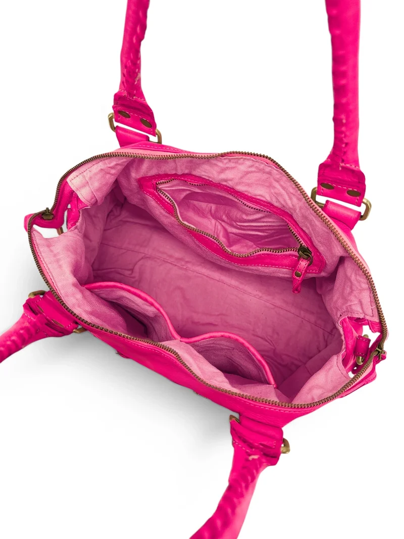 Grand sac en cuir vintage STORM XL HURRICAN Rose fuchsia