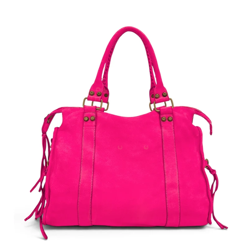 Grand sac en cuir vintage STORM XL HURRICAN Rose fuchsia