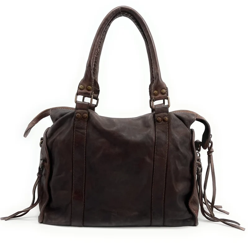 Grand sac en cuir vintage STORM XL HURRICAN Marron Chocolat