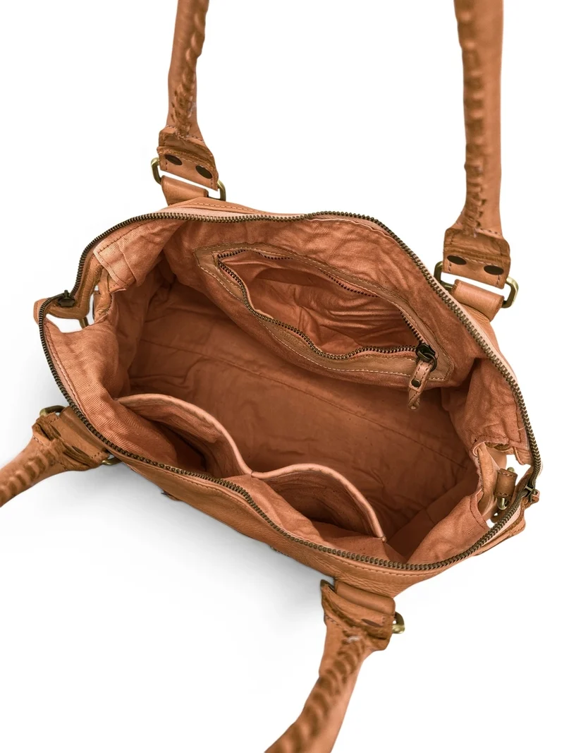Grand sac porté épaule en cuir vintage STORM XL HURRICAN Marron camel