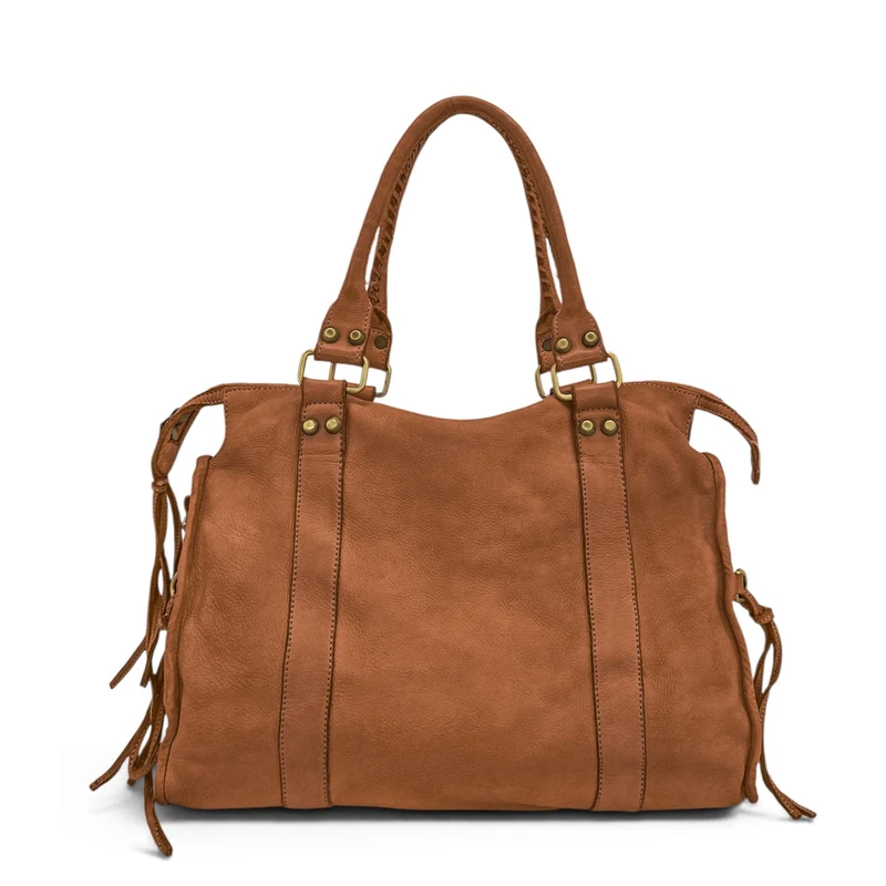 Grand sac porté épaule en cuir vintage STORM XL HURRICAN Marron camel