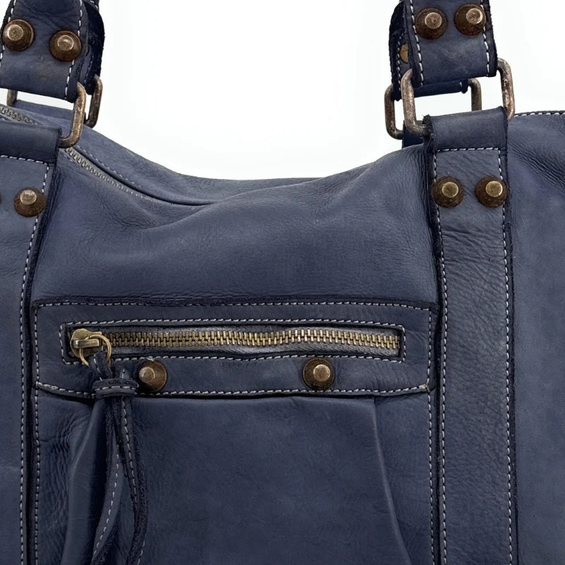 Grand sac porté épaule en cuir vintage STORM XL HURRICAN Bleu marine