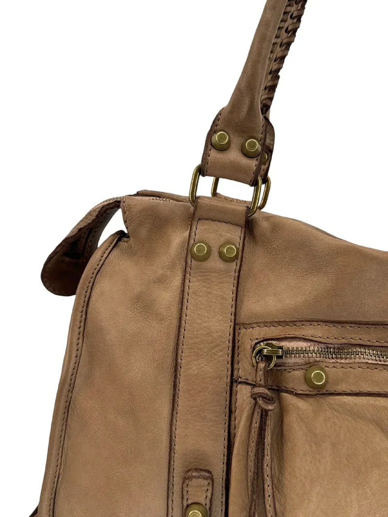 Sac à main porté épaule en cuir vintage STORM ROCK Sandstone