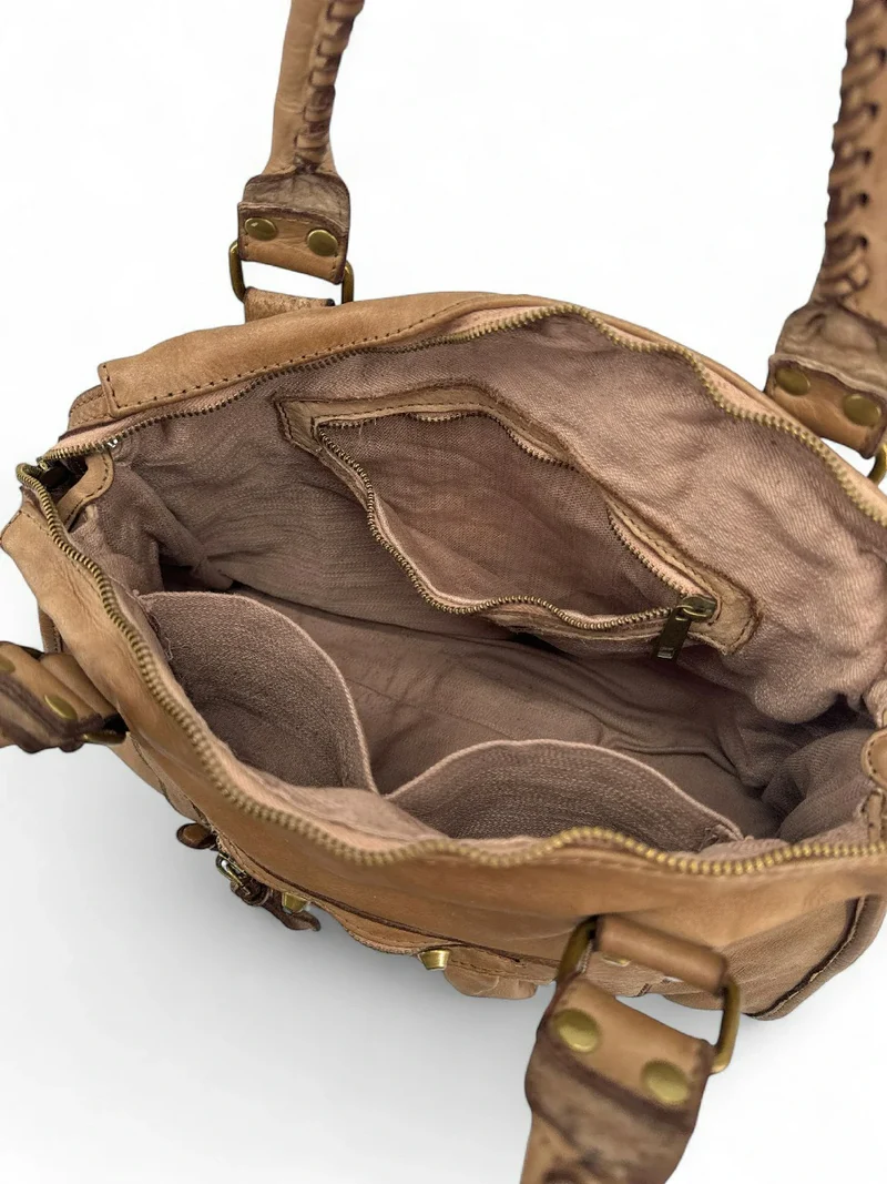 Sac à main porté épaule en cuir vintage STORM ROCK Sandstone