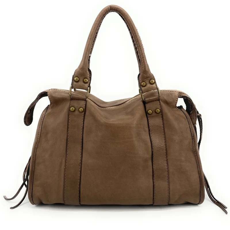 Sac à main porté épaule en cuir vintage STORM ROCK Tabac brun
