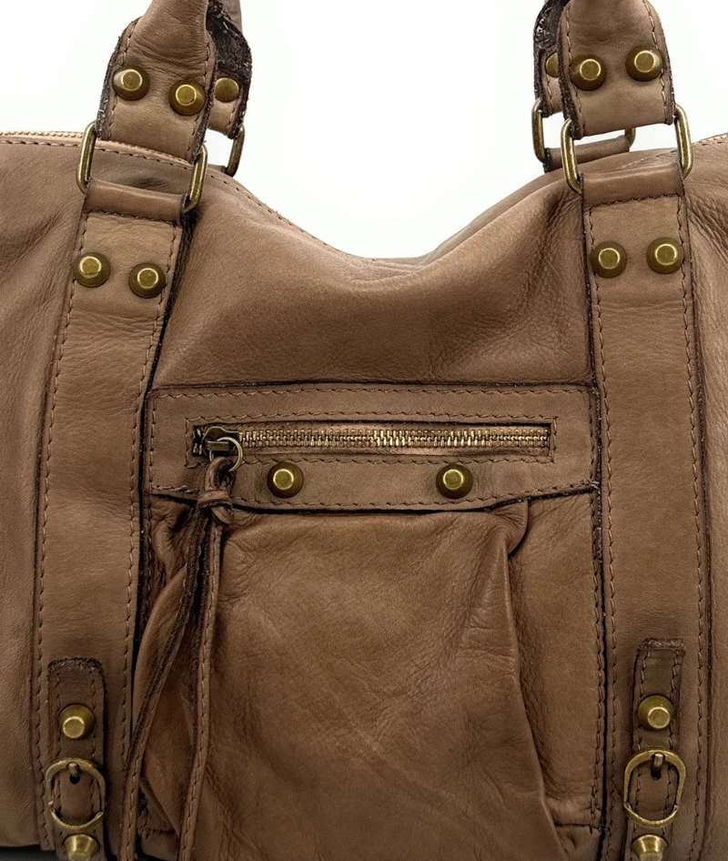Sac à main porté épaule en cuir vintage STORM ROCK Tabac brun