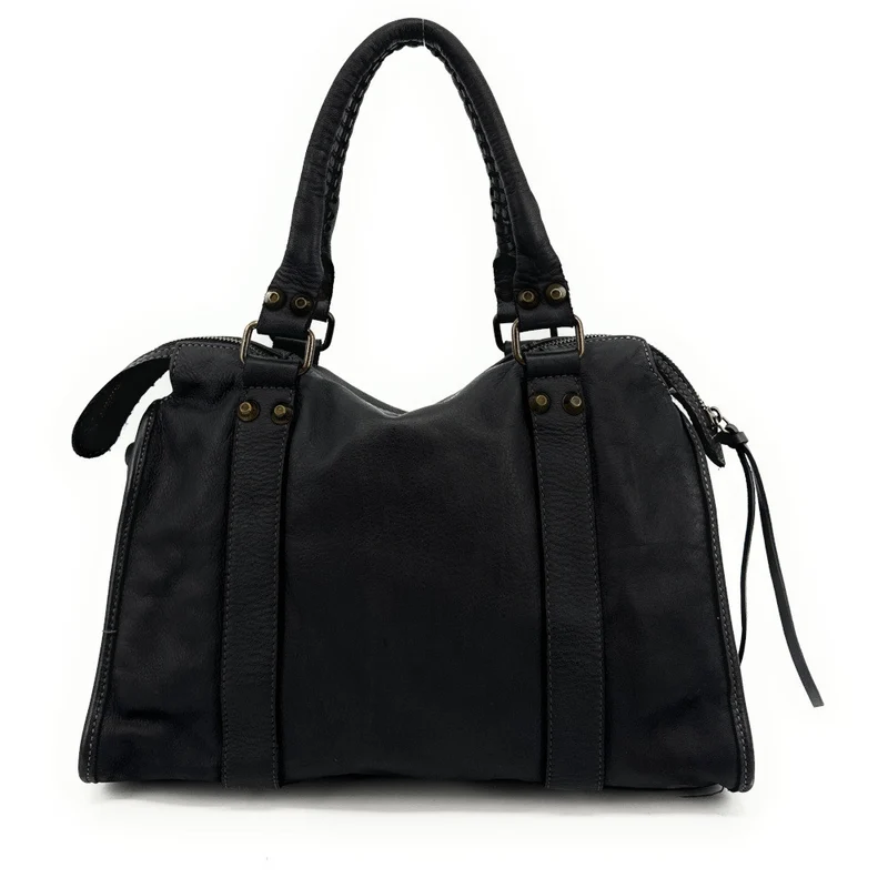 Sac à main porté épaule en cuir vintage STORM ROCK Naked black