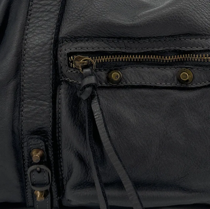 Sac à main porté épaule en cuir vintage STORM ROCK Naked black