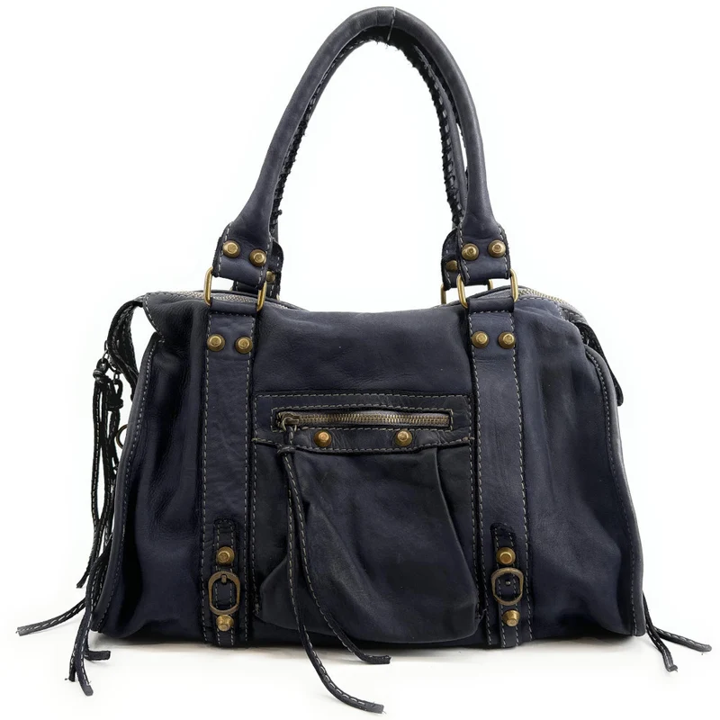 Sac à main porté épaule en cuir vintage STORM ROCK Midnight blue