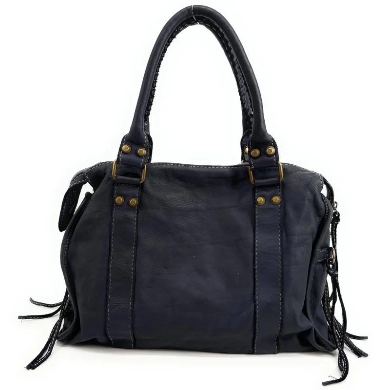 Sac à main porté épaule en cuir vintage STORM ROCK Midnight blue
