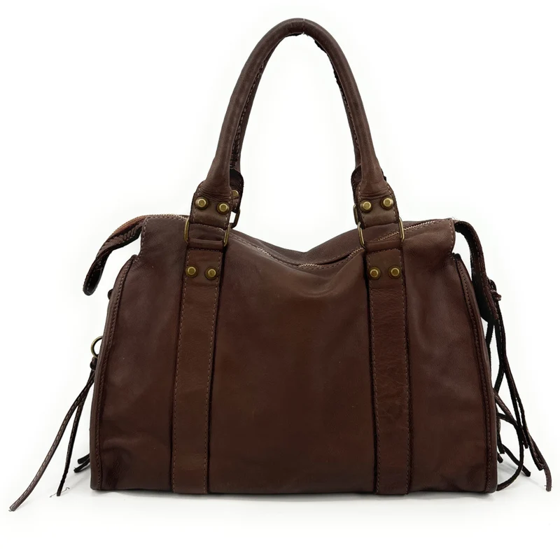 Sac à main porté épaule en cuir vintage STORM ROCK Marron Café frappé