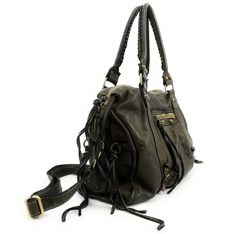 Sac à main porté épaule en cuir vintage STORM ROCK Green army