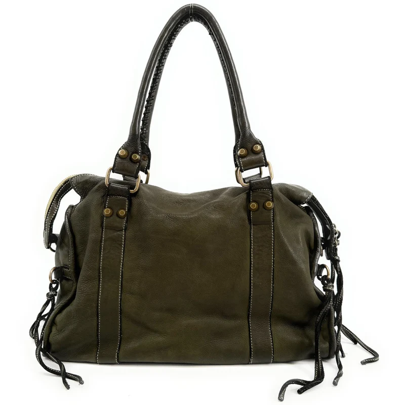 Sac à main porté épaule en cuir vintage STORM ROCK Green army