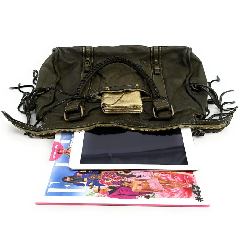 Sac à main porté épaule en cuir vintage STORM ROCK Green army