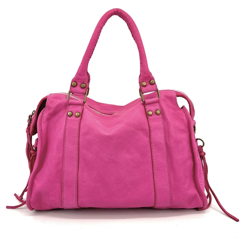 Sac à main porté épaule en cuir vintage STORM ROCK Pink Edition