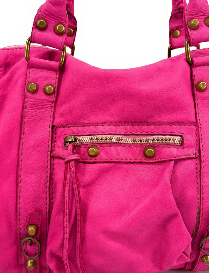 Sac à main porté épaule en cuir vintage STORM ROCK Pink Edition