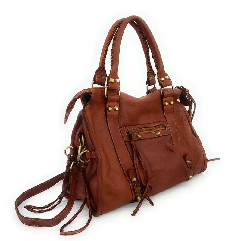 Sac à main porté épaule en cuir vintage STORM ROCK Bourbon