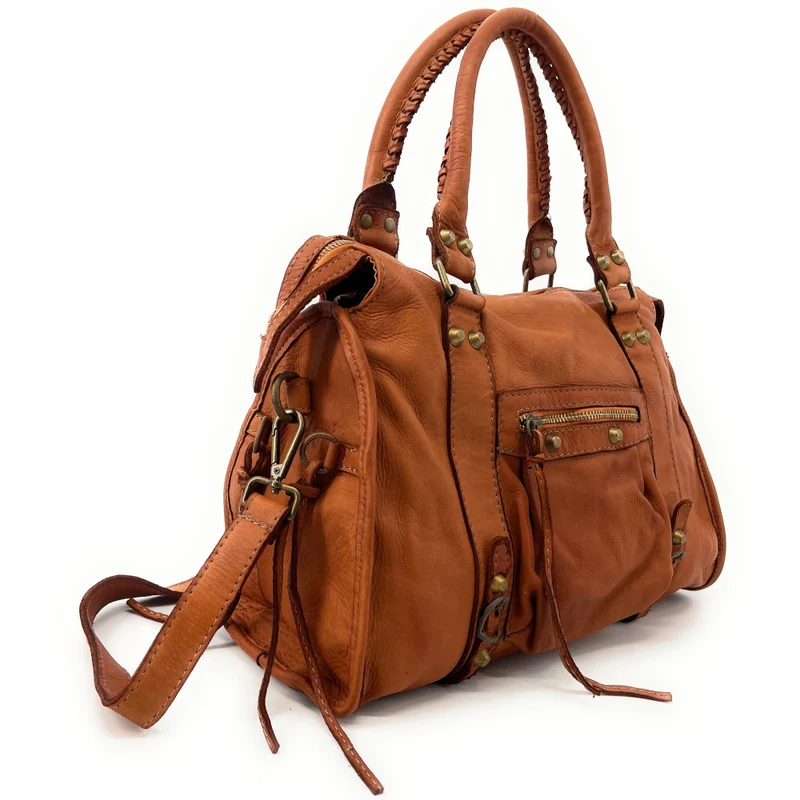 Sac à main porté épaule en cuir vintage STORM ROCK Amber rock