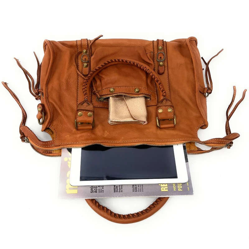 Sac à main porté épaule en cuir vintage STORM ROCK Amber rock