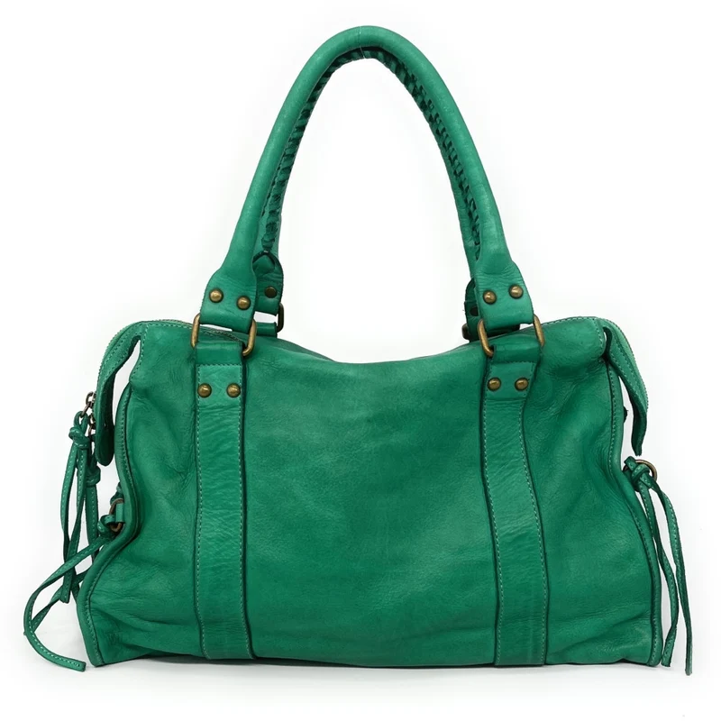 Sac à main en cuir vintage MISS STORM Vert Véronèse