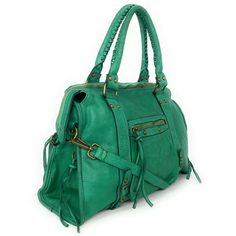Sac à main en cuir vintage MISS STORM Vert Véronèse