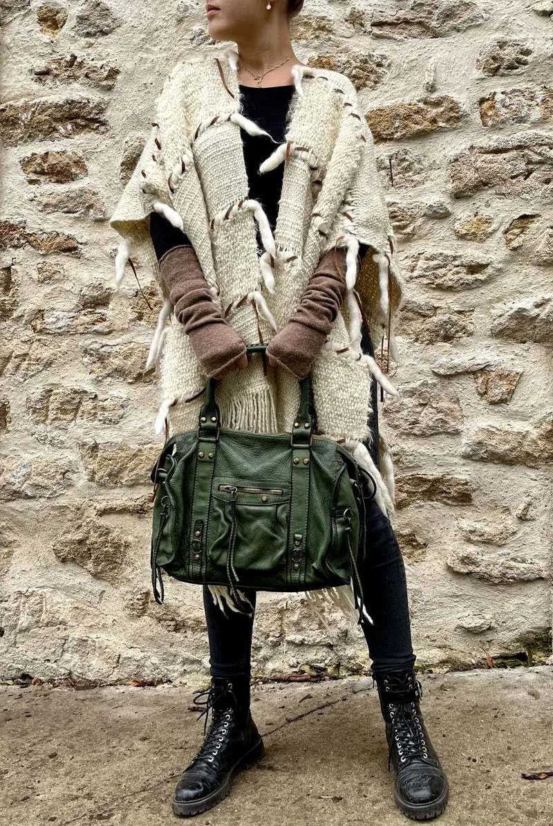 Sac à main porté épaule en cuir vintage STORM ROCK Vert intense