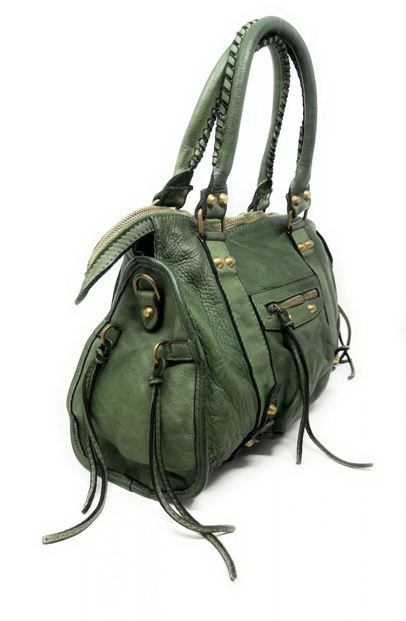 Sac à main porté épaule en cuir vintage STORM ROCK Vert intense