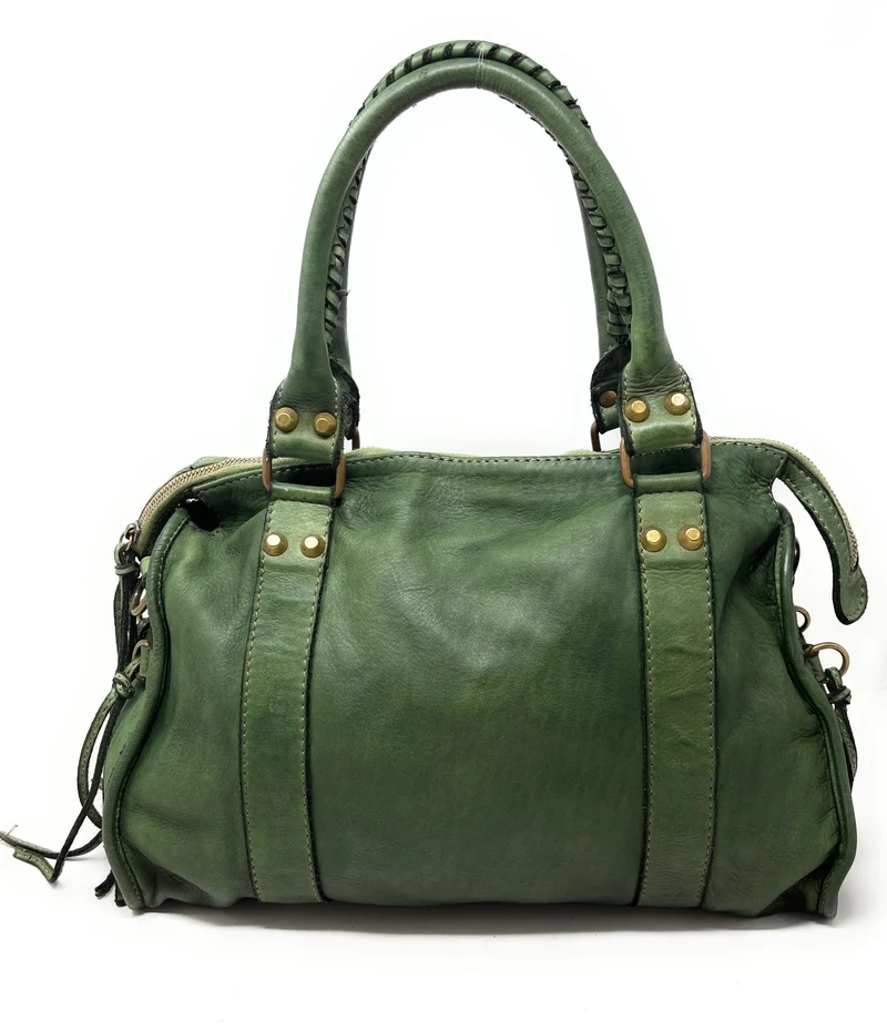 Sac à main porté épaule en cuir vintage STORM ROCK Vert intense