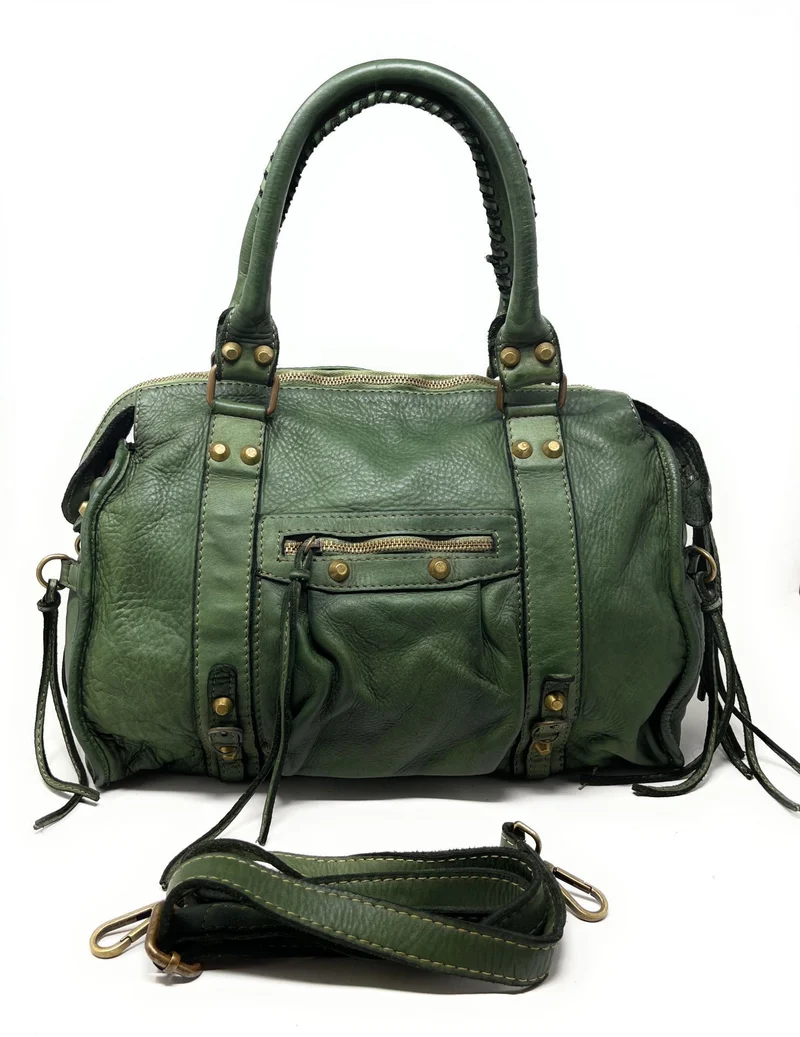 Sac à main porté épaule en cuir vintage STORM ROCK Vert intense
