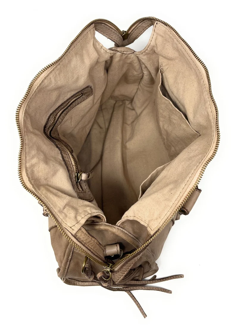 Sac à main porté épaule en cuir vintage STORM ROCK Taupe clair