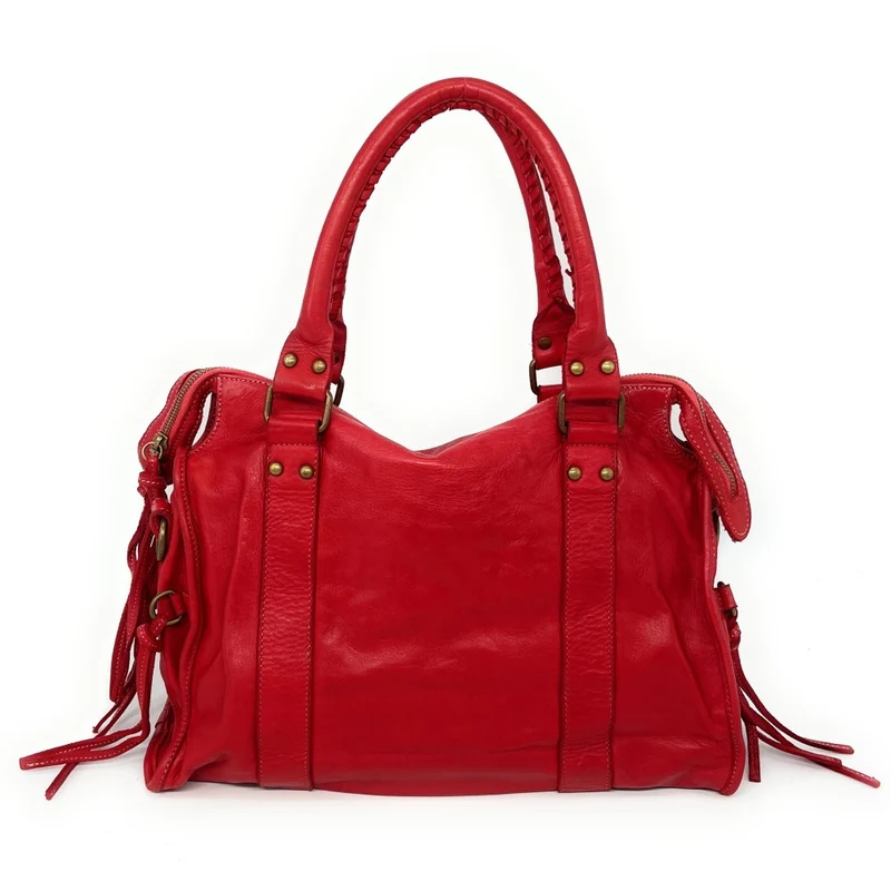 Sac à main en cuir vintage MISS STORM Rouge fraise
