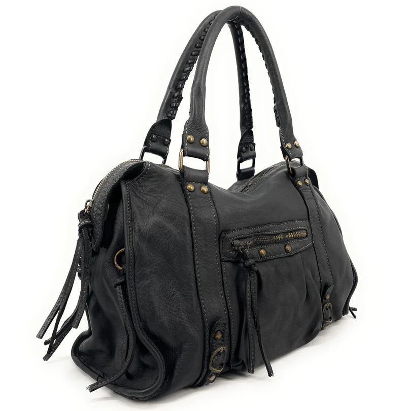 Sac à main en cuir vintage MISS STORM Noir