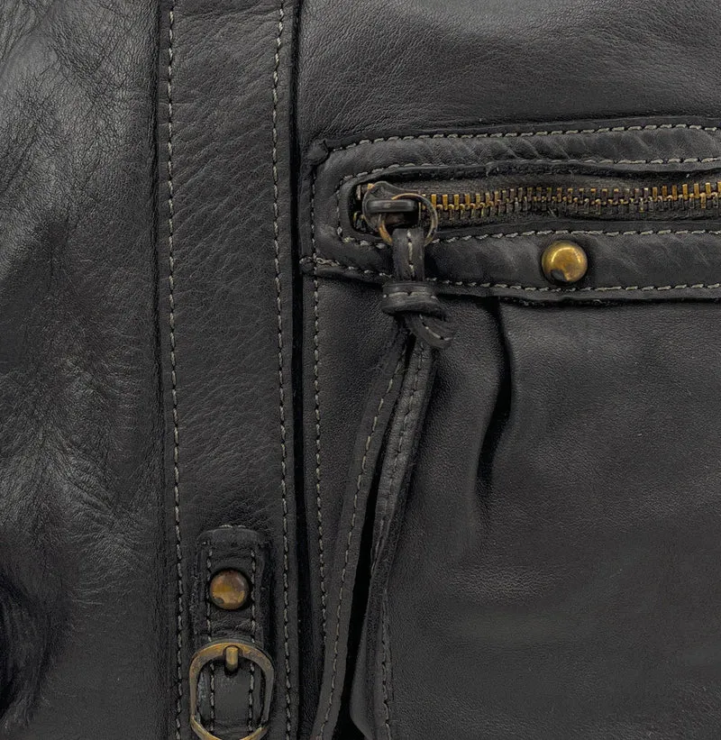 Sac à main en cuir vintage MISS STORM Noir