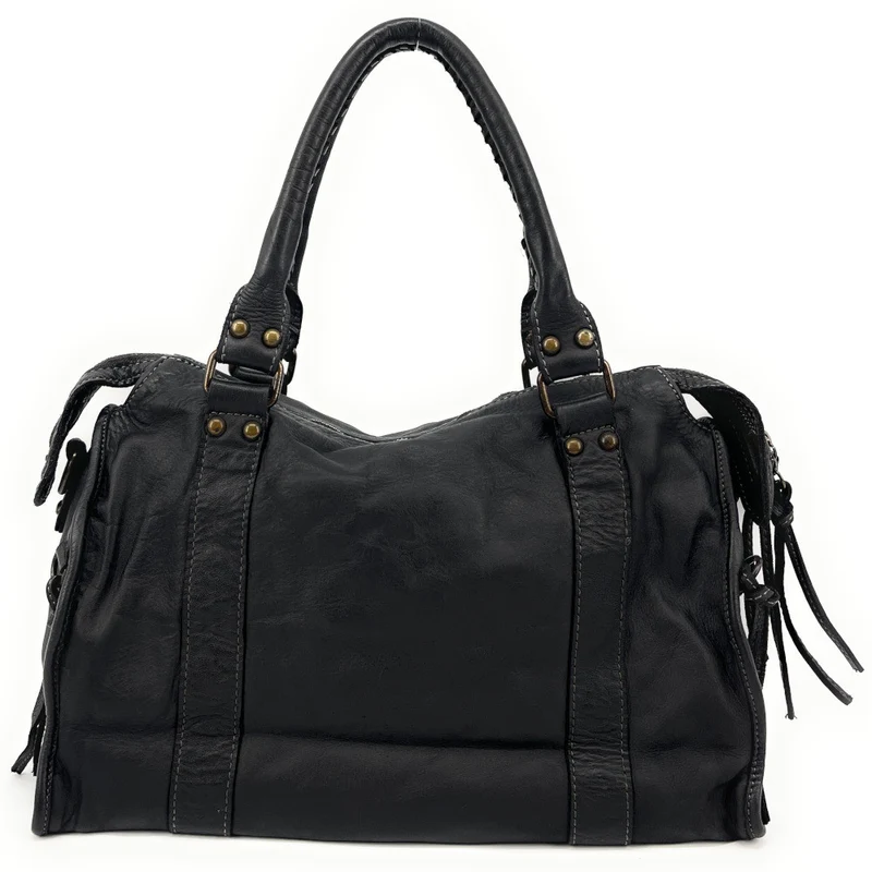 Sac à main en cuir vintage MISS STORM Noir