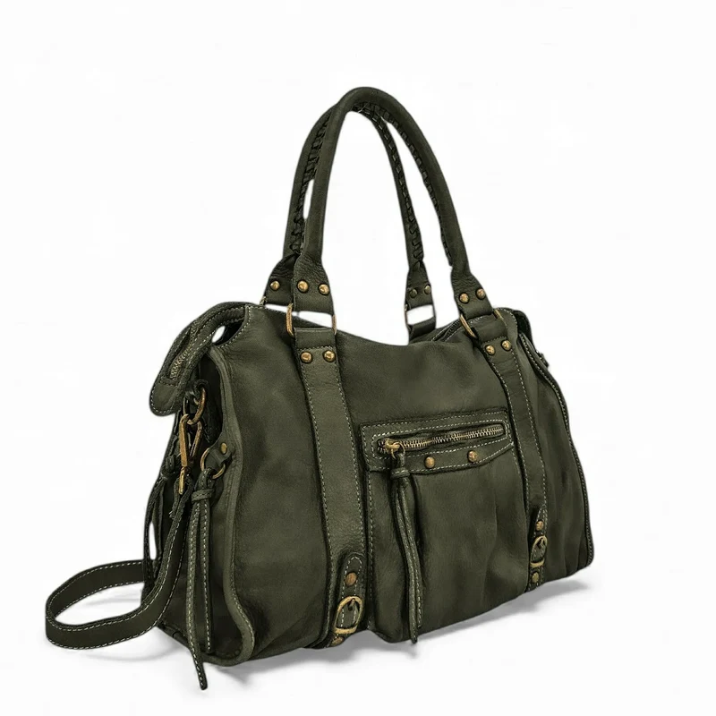 Sac à main en cuir vintage MISS STORM Kaki