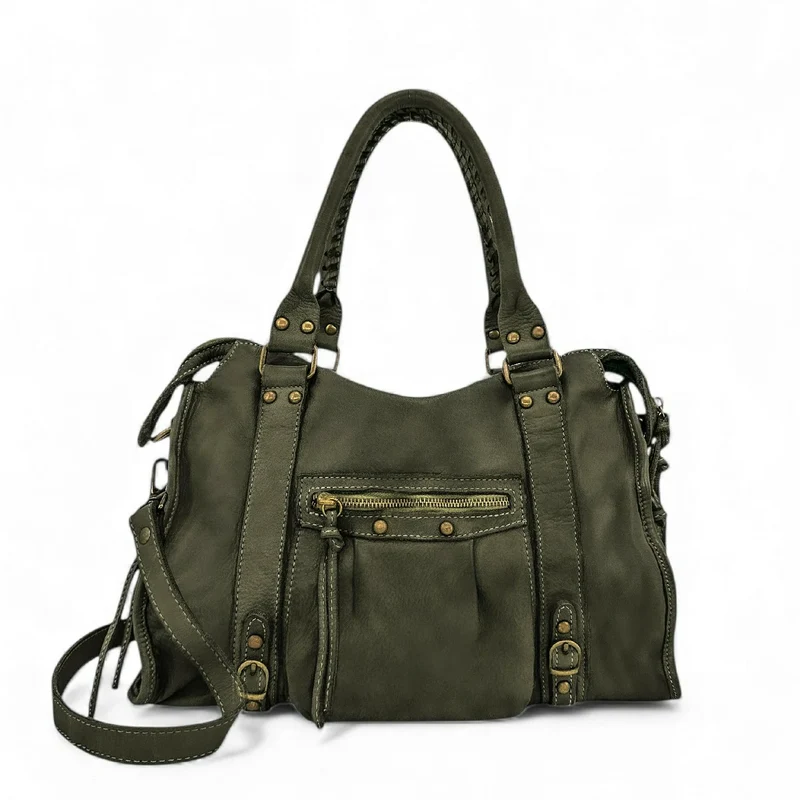 Sac à main en cuir vintage MISS STORM Kaki