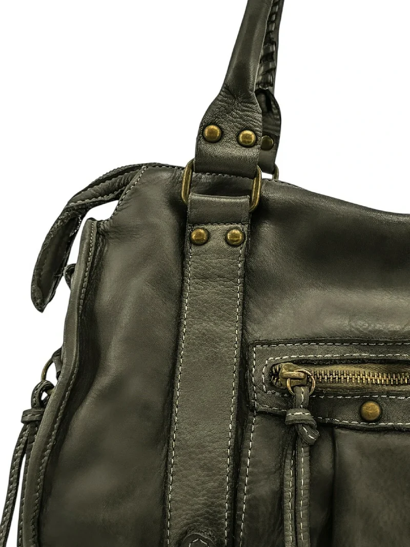 Sac à main en cuir vintage MISS STORM Kaki