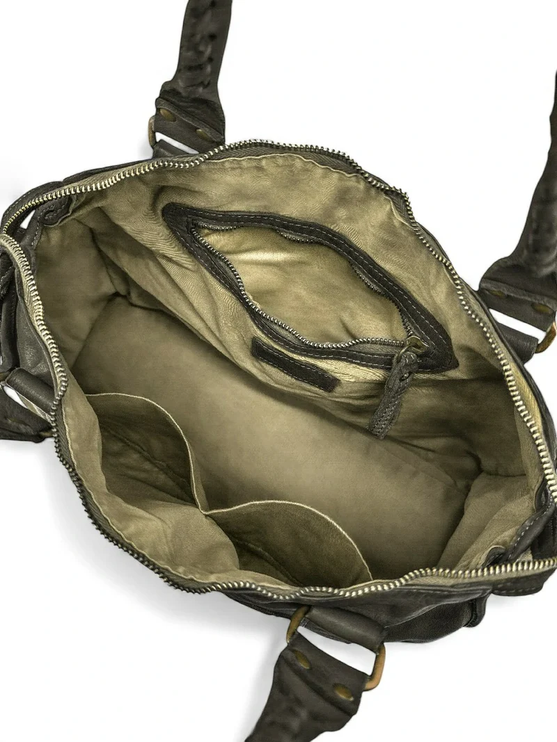 Sac à main en cuir vintage MISS STORM Kaki