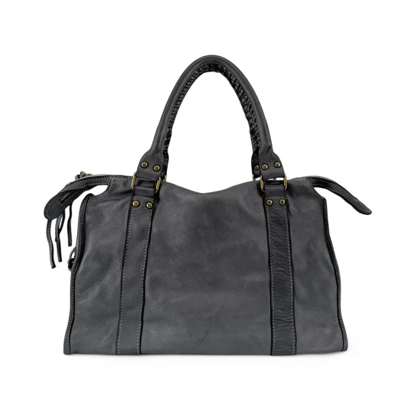 Sac à main en cuir vintage MISS STORM Gris foncé